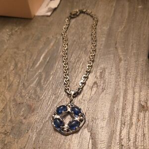 Barclay Designer Silver Necklace with Blue Gemstone Pendant - Women's Jewelry